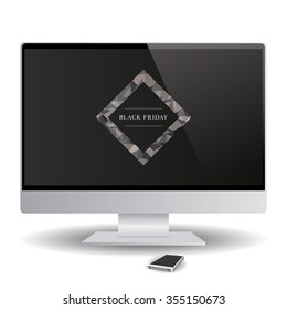 Isolated computer screen with a black friday background