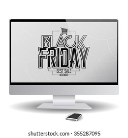 Isolated computer screen with a black friday background