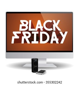 Isolated computer screen with a black friday background