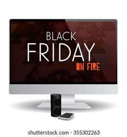 Isolated computer screen with a black friday background