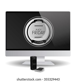 Isolated computer screen with a black friday background