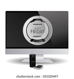 Isolated computer screen with a black friday background