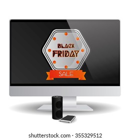 Isolated computer screen with a black friday background