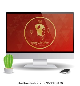 Isolated computer screen with a chinese new year screensaver