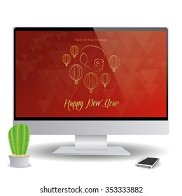Isolated computer screen with a chinese new year screensaver