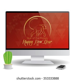 Isolated computer screen with a chinese new year screensaver