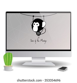 Isolated computer screen with a chinese new year screensaver
