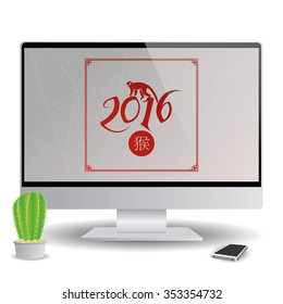 Isolated computer screen with a chinese new year screensaver