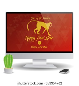 Isolated computer screen with a chinese new year screensaver