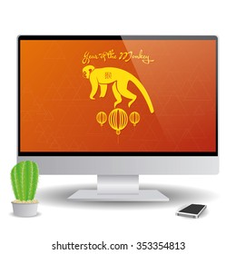 Isolated computer screen with a chinese new year screensaver