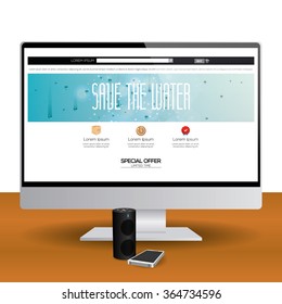 Isolated computer screen with a ecological web template