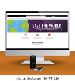 Isolated computer screen with a ecological web template