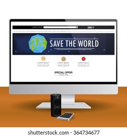 Isolated computer screen with a ecological web template