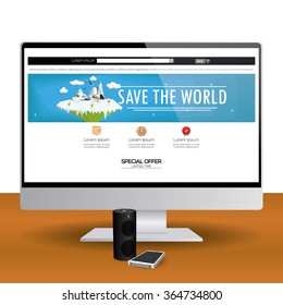 Isolated computer screen with a ecological web template