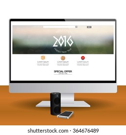 Isolated computer screen with a  new year web template