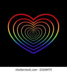 Isolated concentric hearts on black background. Vector illustration.