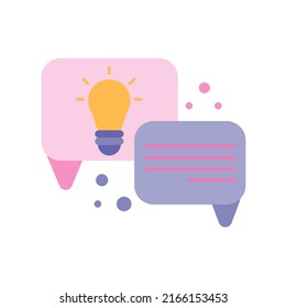 Isolated concept, light bulb. Bulb idea think with speech bubbles. Cartoon minimal style.