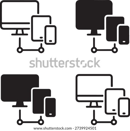 Isolated Connected Devices Icon Set, Connected Devices Icon, Connected Devices Icon Solid Black, Connected Devices Icon Outline Vector For Technology Network Communication Design