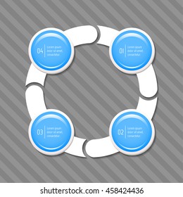 Isolated connected round infographic diagram template with 4 glossy parts. Paper progress steps for tutorial with four options. EPS10 concept of sequence banner.