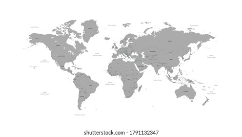 Isolated Continental Vector World Map.