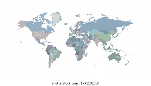 Isolated Continental Vector World Map.