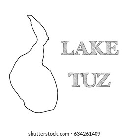 Isolated contours of the map of Lake Tuz (Salt Lake), the second largest lake of Turkey, located in central Turkey - Eps10 vector graphics and illustration