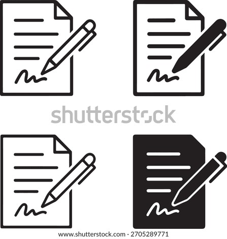 Isolated Contract Signing black vector icon, contract, signing, legal, document, signature, agreement, paperwork, approval, business, buyer focused contract design