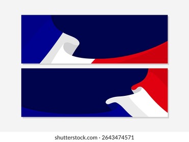 Isolated copy space banner template set with French flag and dark blue background suitable for advertisement banner related to Important day in French