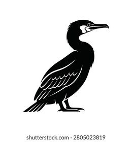 Isolated cormorant profile vector graphic. Clean silhouette for ornithology or avian themes. Great for nature or wildlife concept backgrounds.