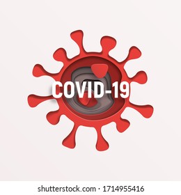 Isolated Coronavirus paper cut style vector illustration. 2019-NCOV cell on white background. Red Covid-19 molecule