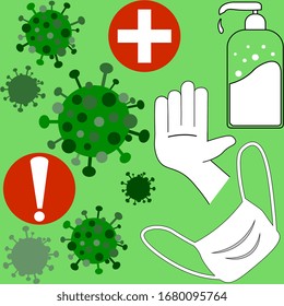 Isolated coronavirus through hygiene, mask and caution. Vector illustration in healthcare and medicine.