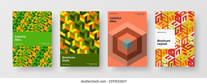 Isolated corporate brochure design vector layout composition. Creative mosaic tiles booklet illustration bundle.