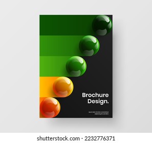 Isolated corporate brochure design vector template. Modern realistic spheres magazine cover illustration.
