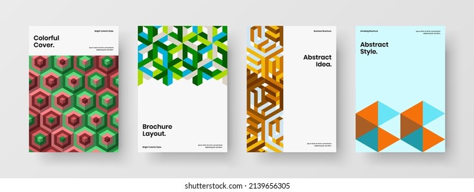 Isolated corporate cover A4 design vector illustration composition. Clean geometric hexagons handbill layout collection.