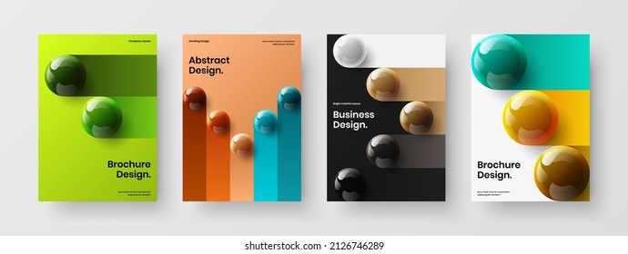 Composición de concepto de vector de diseño de identidad corporativa aislada. Colección de diseño de folletos de esferas 3D brillante.