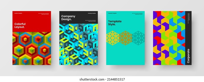 Colección de conceptos vectoriales de diseño de identidad corporativa aislada. Asombroso paquete de diseño de folletos de la compañía de baldosas geométricas.