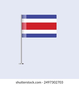 Isolated Costa Rica Table Flag on Pole, Costa Rican Flag Vector Design for Print and Web