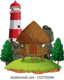 Isolated cottage on white background illustration