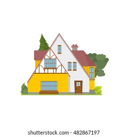 isolated cottage in the village. Cottage in the village with trees. vector
