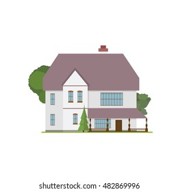 isolated cottage in the village. Cottage in the village with trees. vector