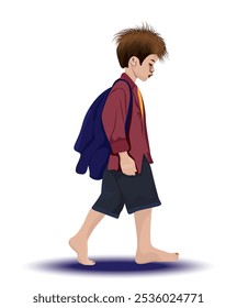 Isolated A country boy is walking.cartoon shape vector design