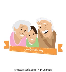 Isolated couple of grandparents and their grandson on a white background
