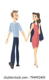 Isolated couple walking holding hands on white.