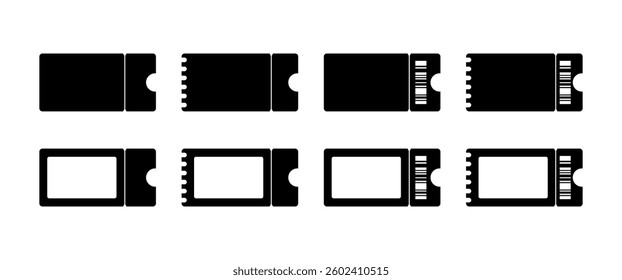 Isolated Coupon and Tickets vector icon symbol collection, Movie, Concert, and Music festival ticket graphic elements design for decoration, Modern minimal clip art for App, Web, and Banner (Editable)