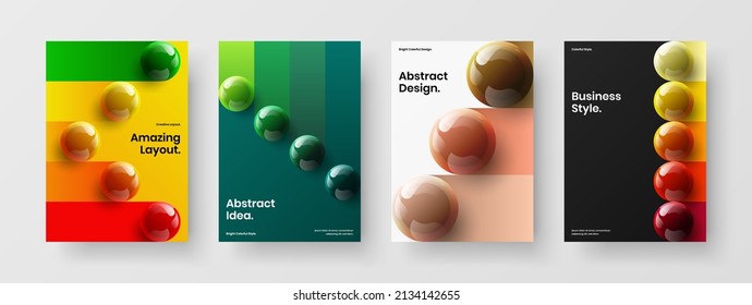 Isolated cover A4 vector design layout composition. Unique 3D balls brochure illustration set.