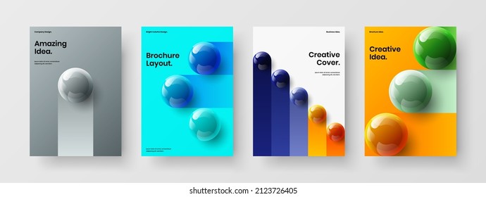 Conjunto de plantillas de diseño de vector de portada aislada. Colección de diseño anual de informes de bolas realistas multicolores.