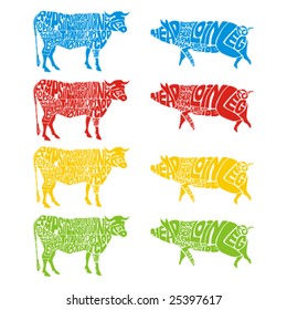 isolated cow and pig