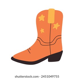 Isolated cowboy boots. Vector illustration of wild west boots. Hand drawn country shoes.