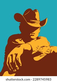 Isolated cowboy silhouette. Three color vector illustration