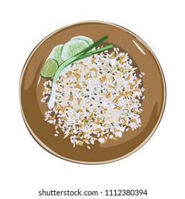 Isolated crab meat fried rice on brown plate